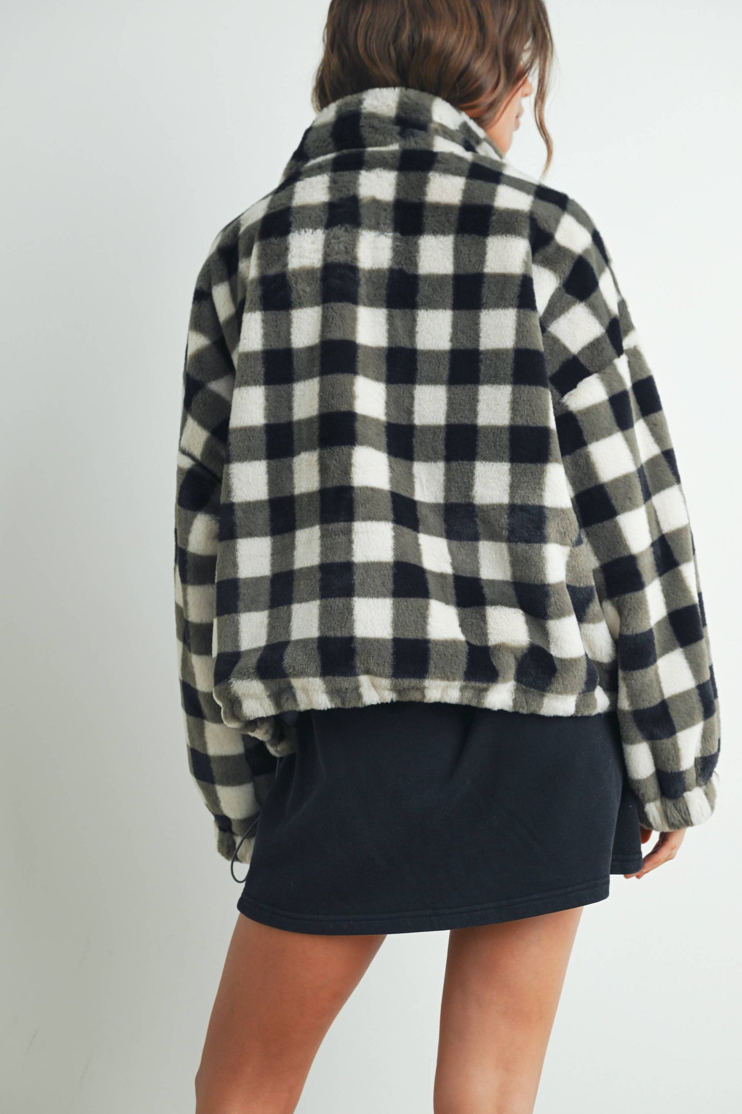 BUTTERMELON - Fall Drop Shoulder Plaid Fall Jacket - BMJ7504