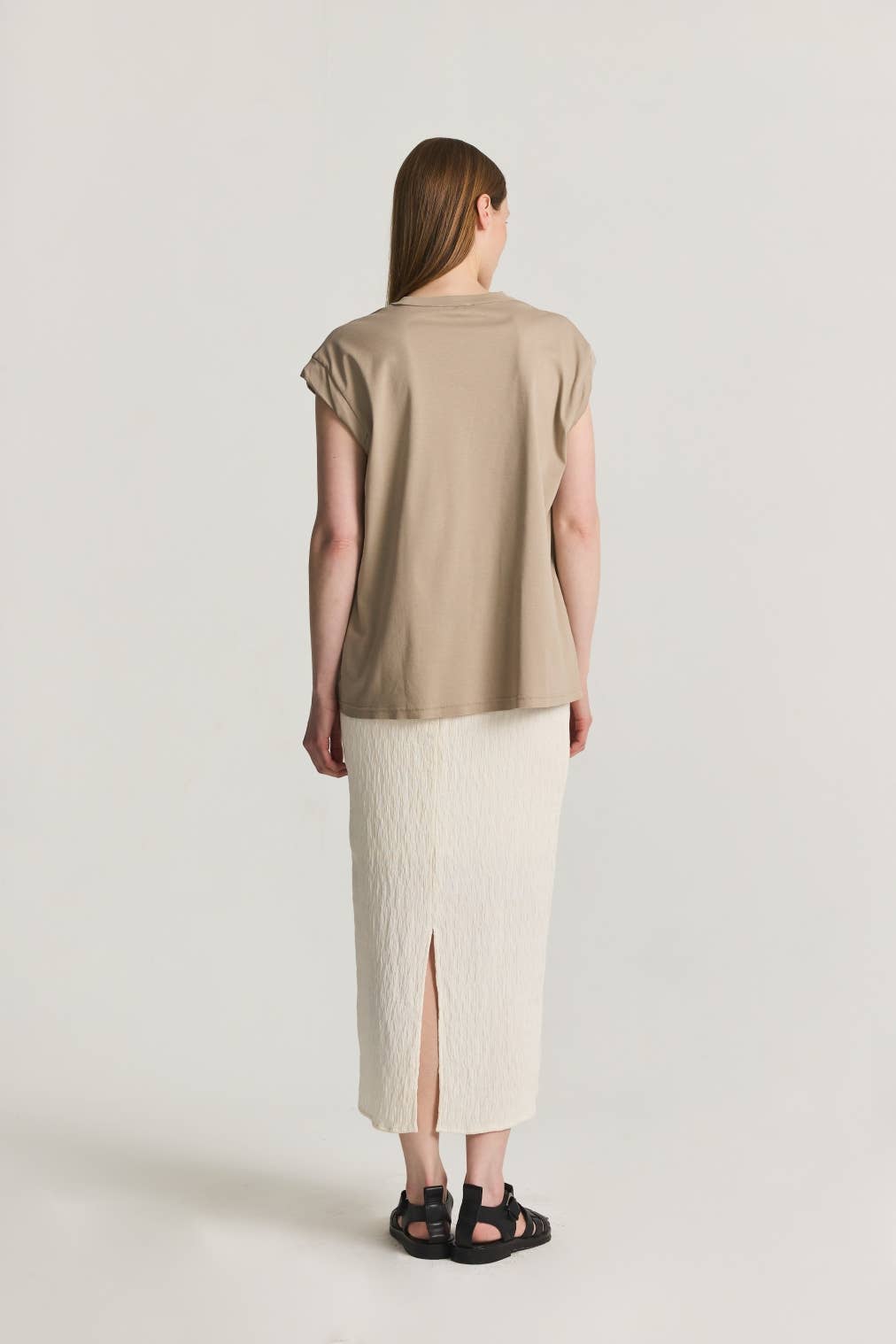 MOD REF - The Miranda Skirt | Textured Midi Skirt with Back Slit