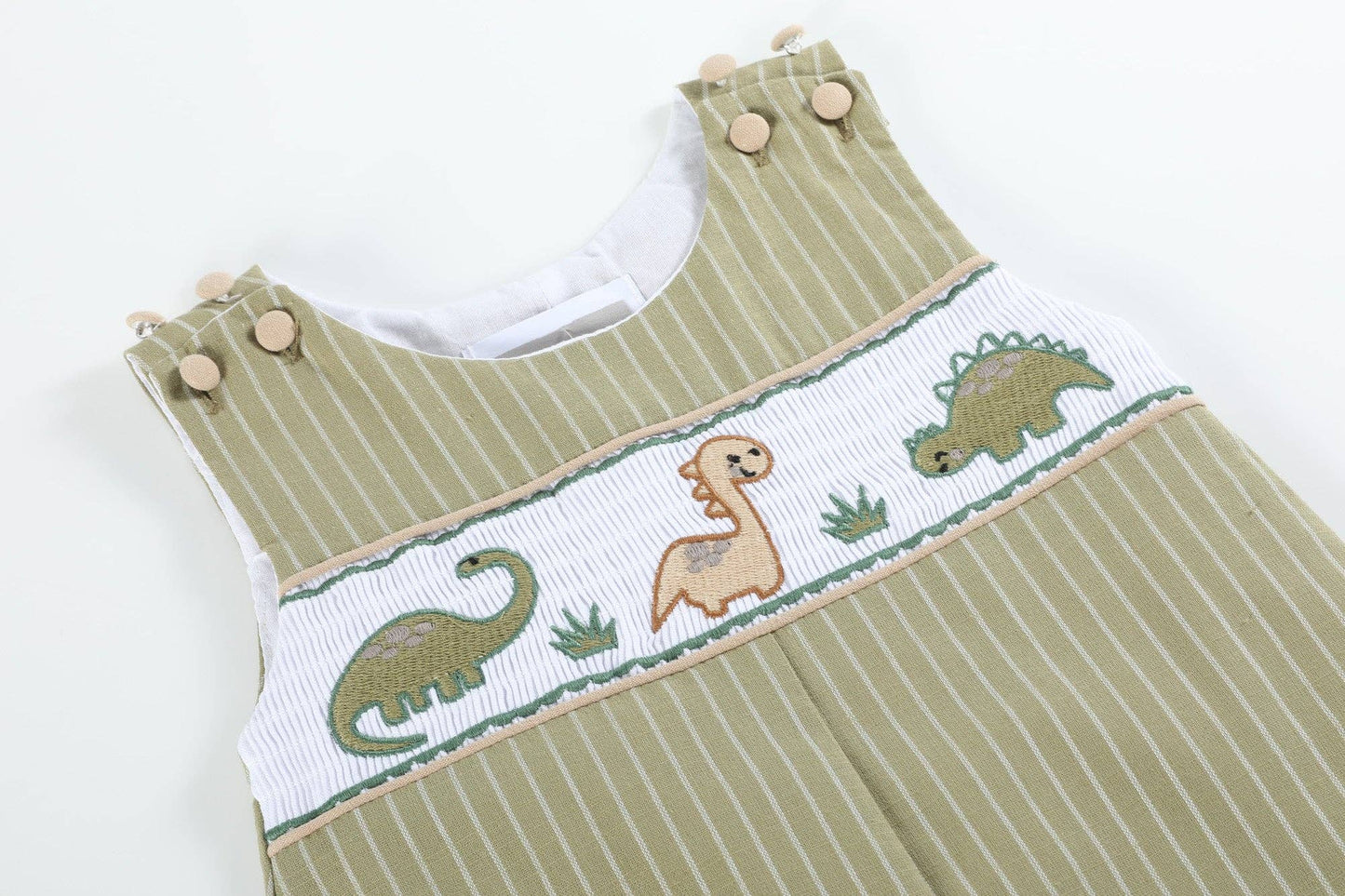 Lil Cactus - Green Dinosaur Smocked Overalls