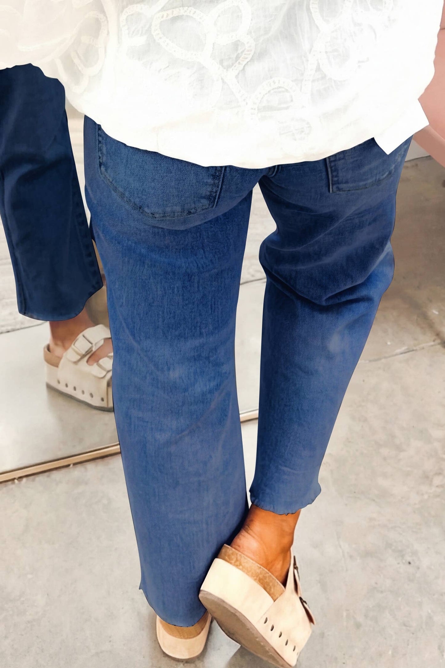 1 the Woman - Solid Frayed Regular Cropped Light Wash Jeans