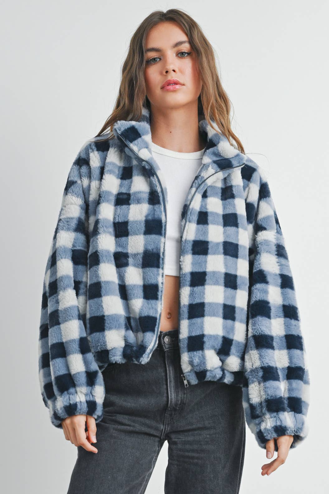 BUTTERMELON - Fall Drop Shoulder Plaid Fall Jacket - BMJ7504