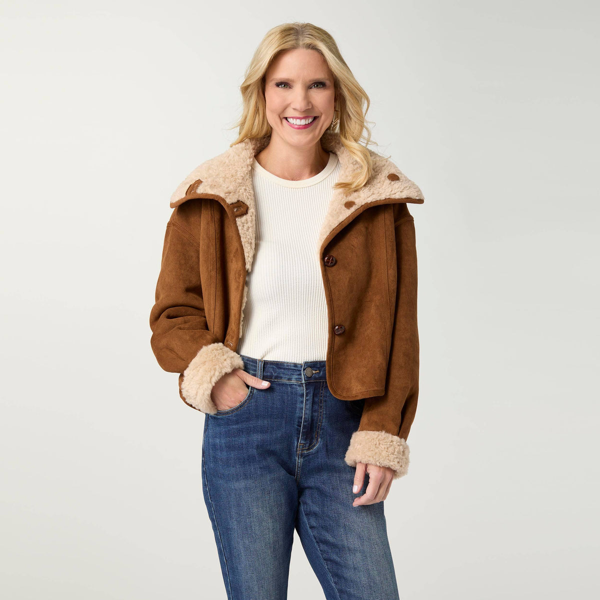 COCO + CARMEN - Harbor Reversible Curly Faux Lamb and Suede Jacket-Fall
