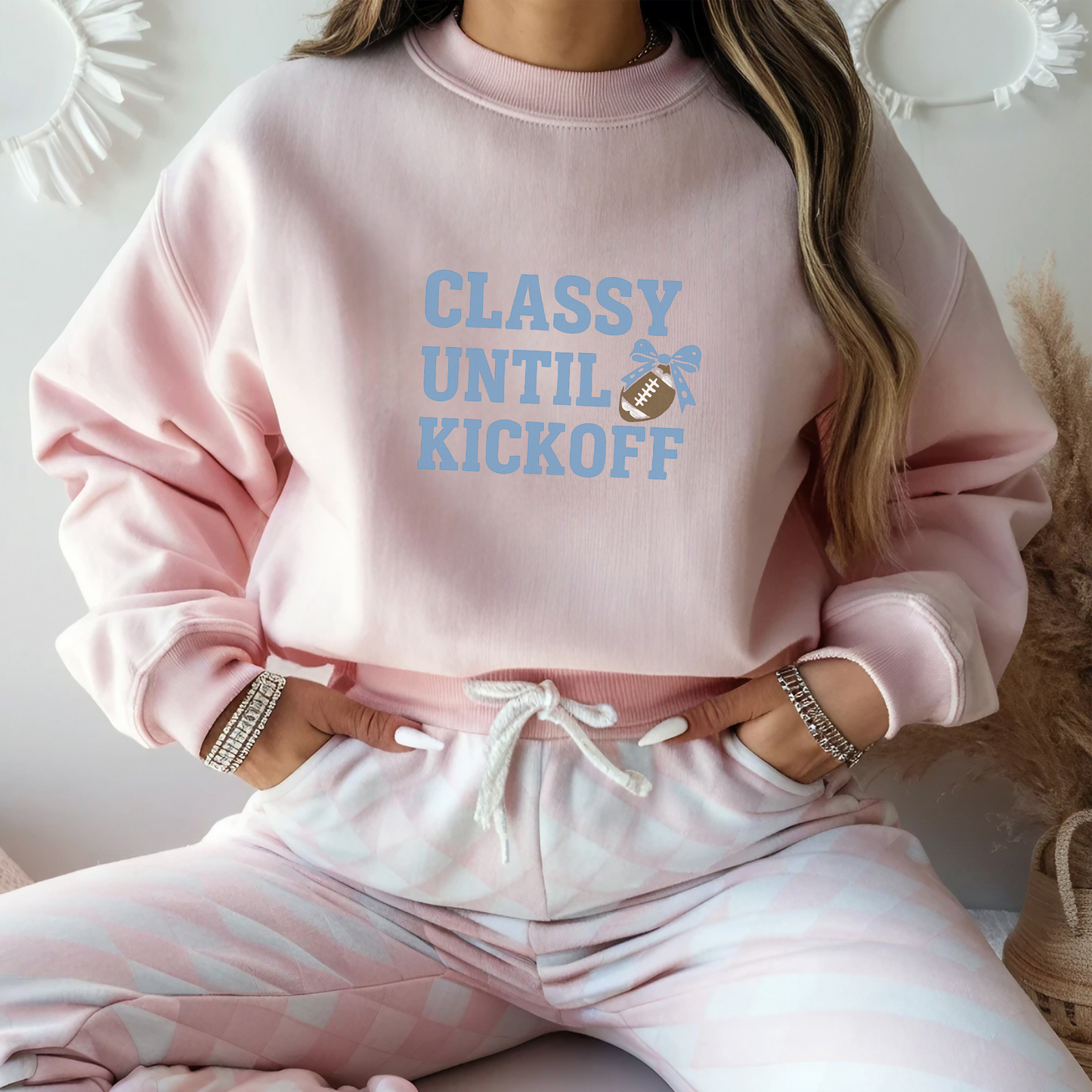 Trendznmore - Classy Until Kickoff Football Graphic Crewneck Sweatshirt