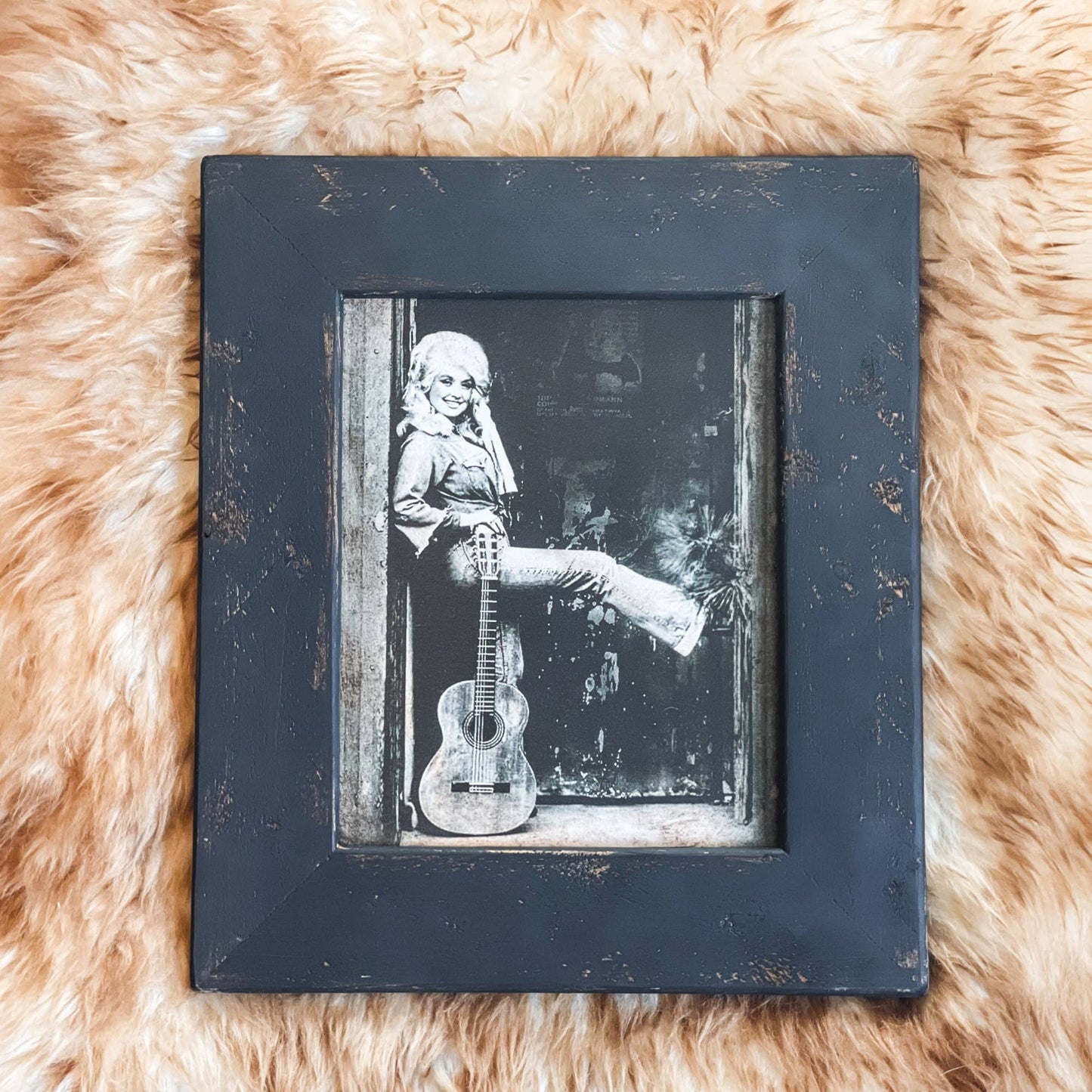 Swinford Designs - Antiqued Dolly Parton Guitar Picture- Choose your Size/Frame