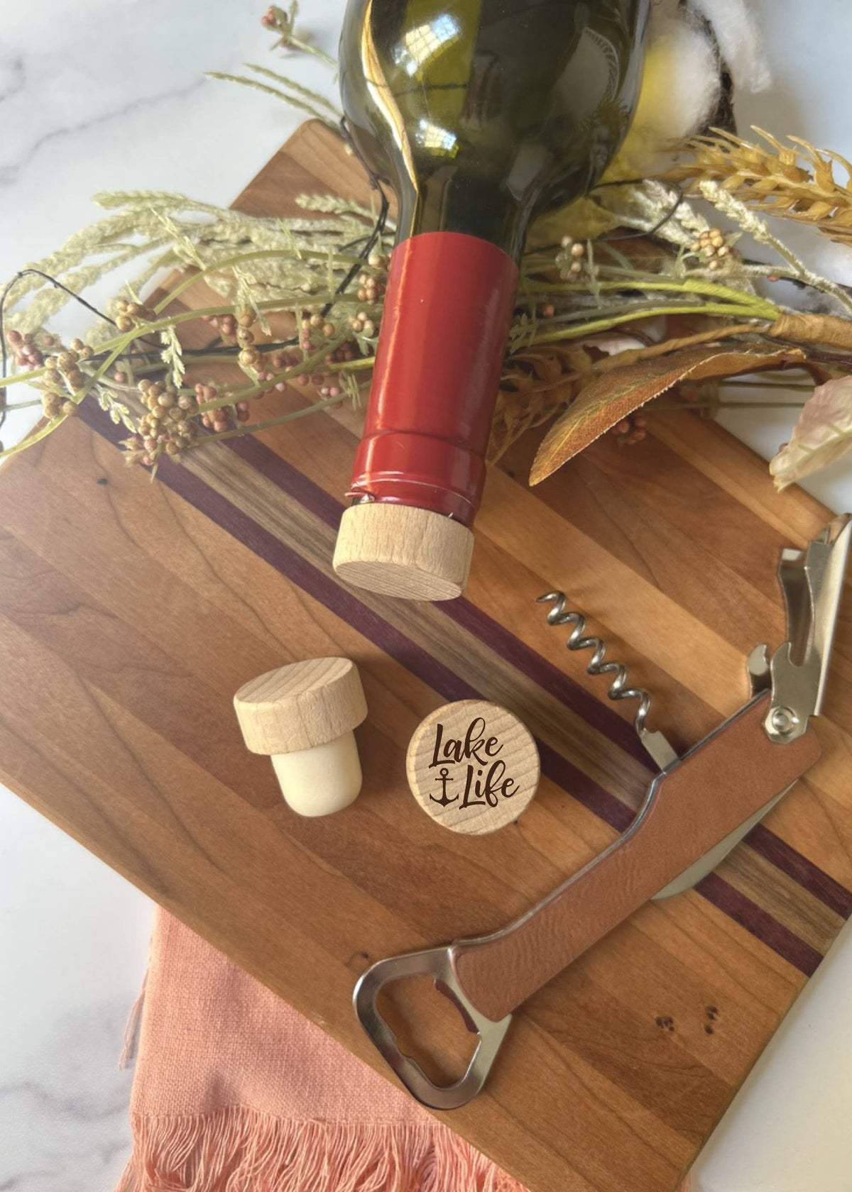 The Lillie Pad - Engraved Lake Wine Bottle Stoppers - Pack of 4 Toppers