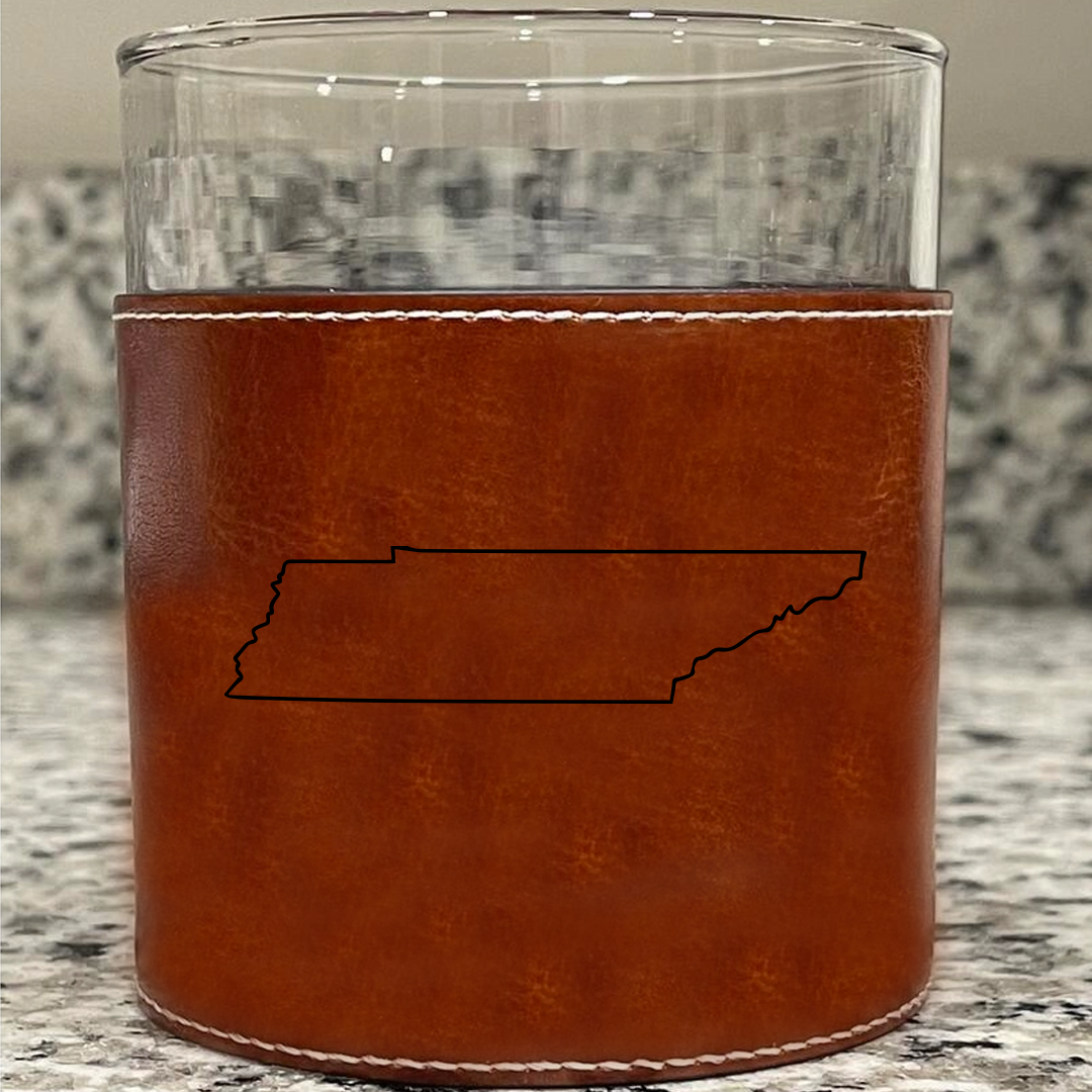 Barrel Down South - TN Tennessee State Shape Faux Leather Bourbon Rocks Glass