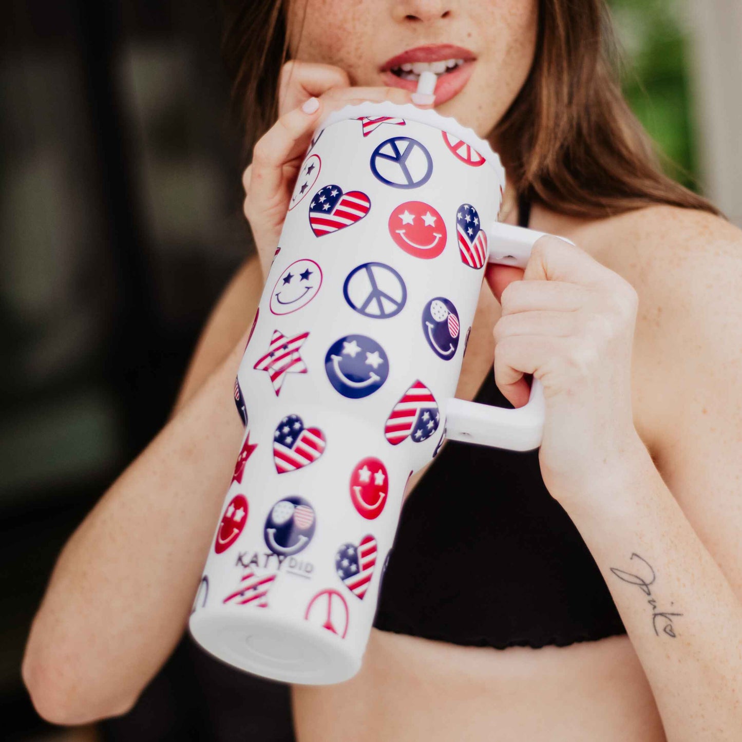 Katydid - America Star, Peace & Happy Face 38 Oz Tumbler w/ Handle