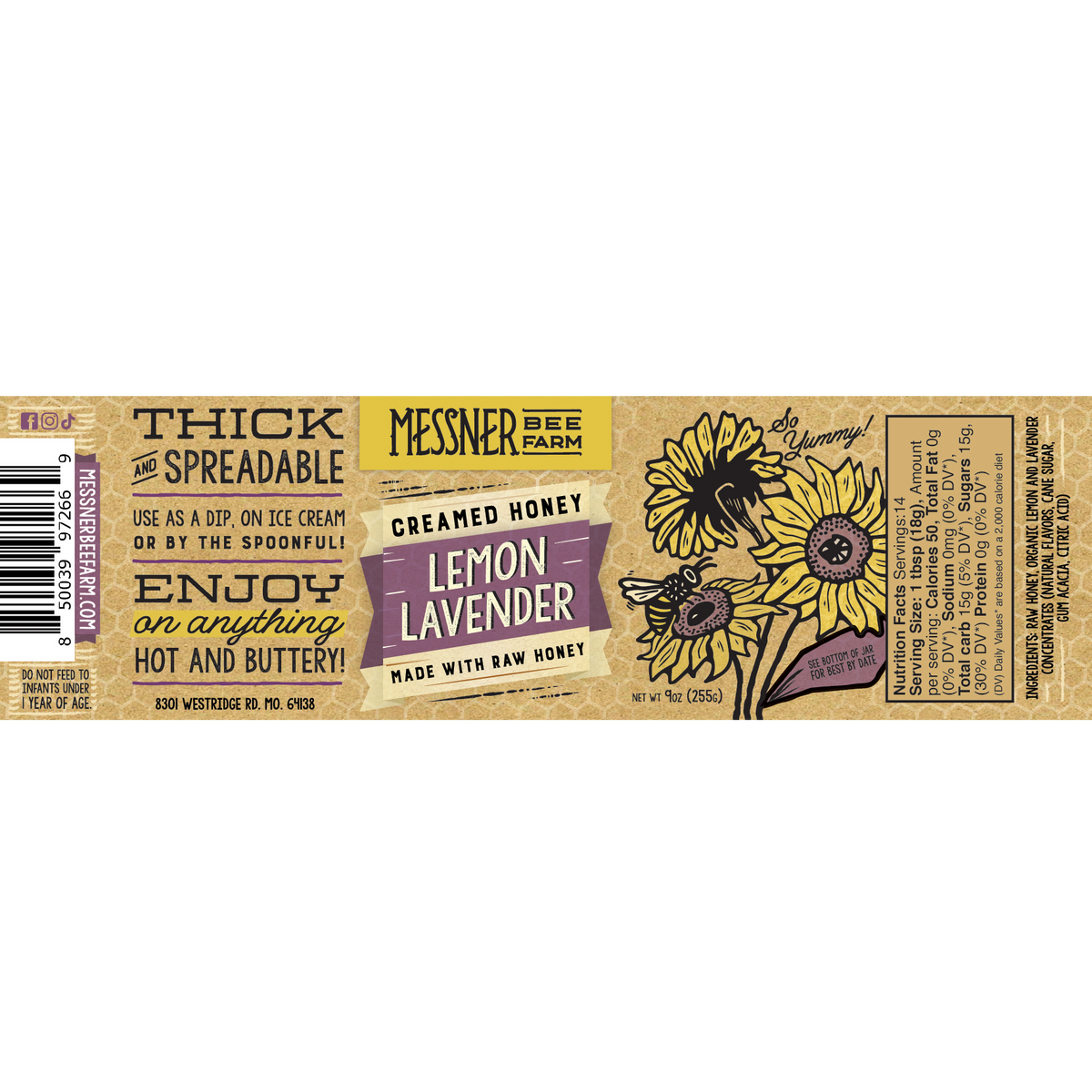 Messner Bee Farm - Lemon Lavender Creamed Honey / 9oz. / Kansas City