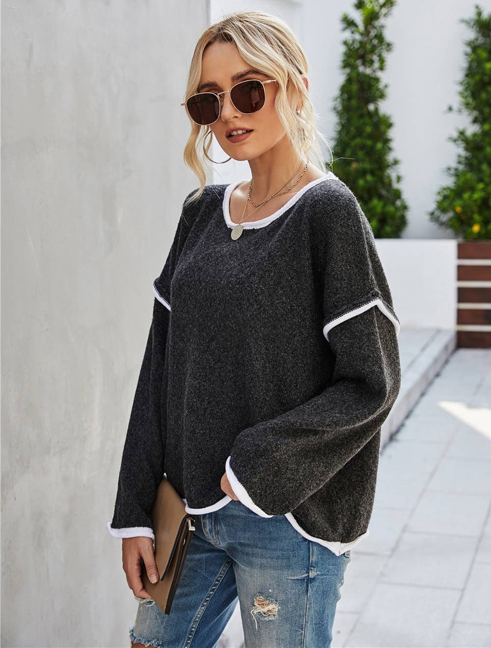 NINEXIS - CWOSWL1043_Casual Crew Neck Pullover Long Sleeve Sweater