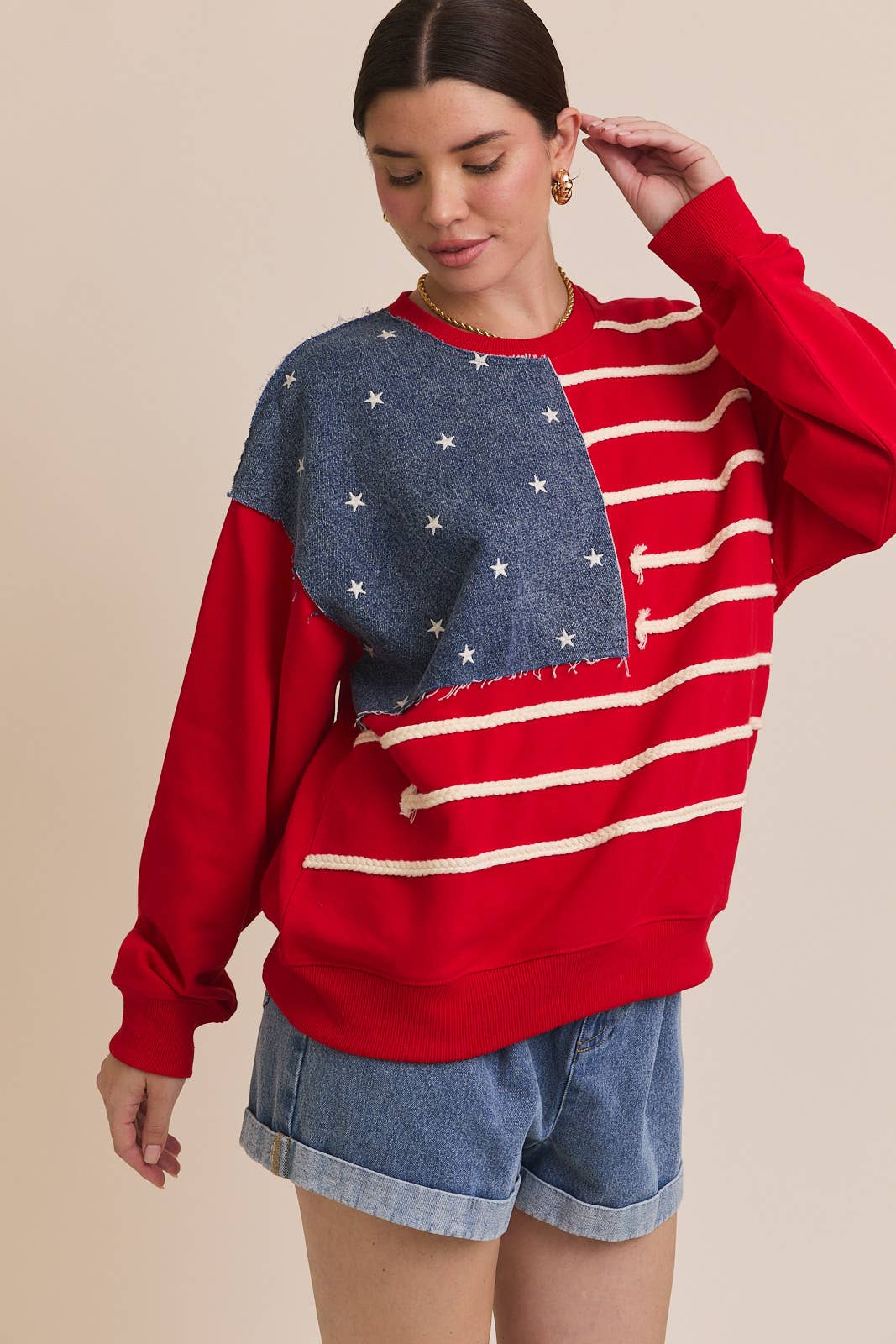 GILLI - CREW NECK LONG SLEEVE "USA FLAG" NOVELTY SWEATSHIRT