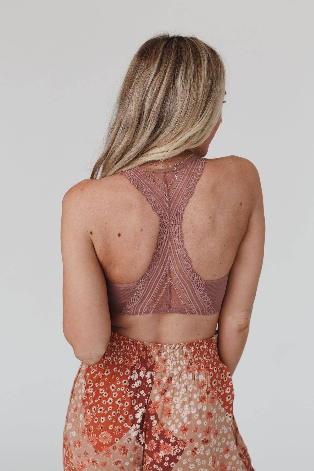 Three Bird Nest - Evermore Seamless Lace Racerback Bralette - Mauve