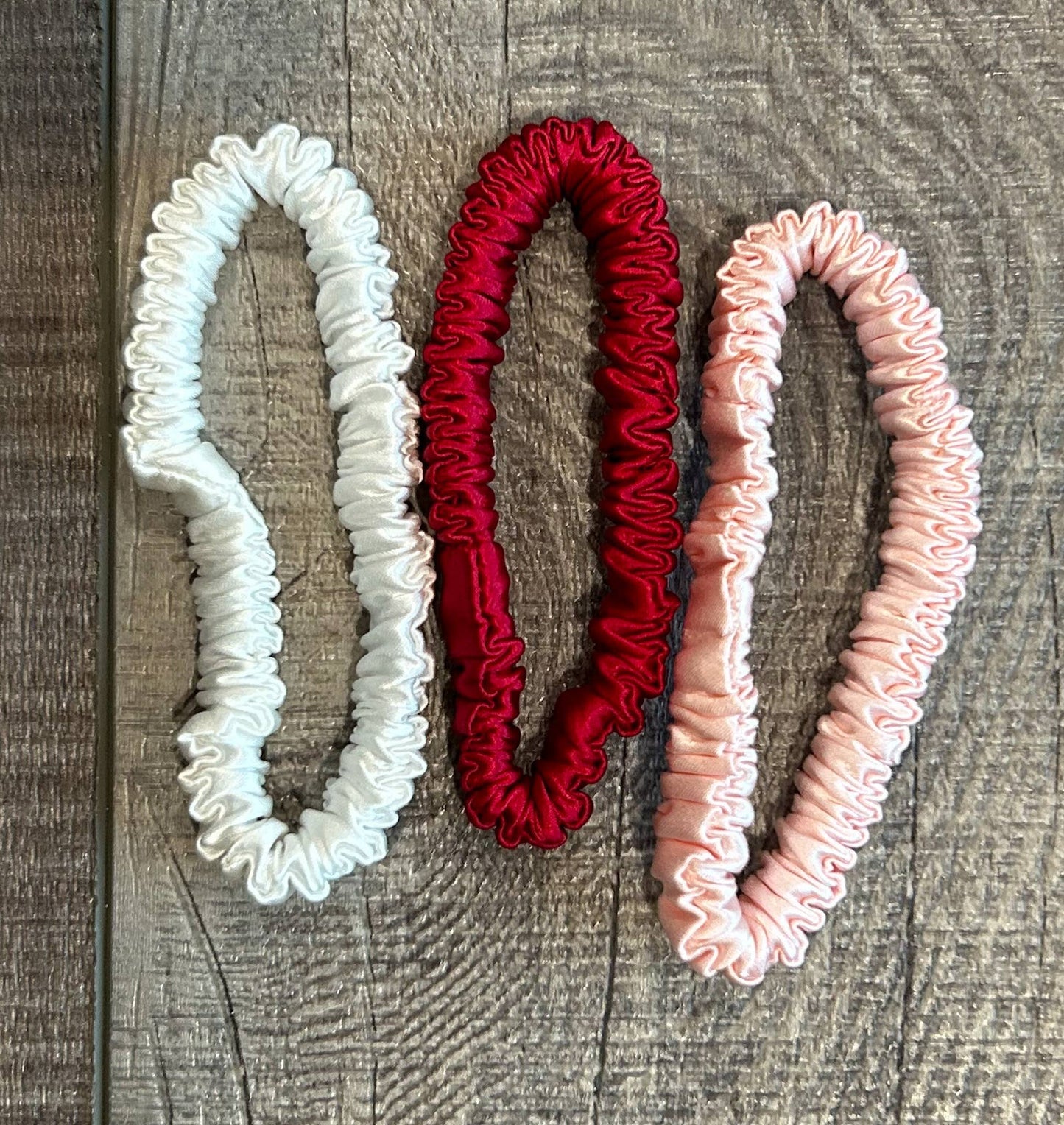 JILLIAN INK LLC - Silk Skinny Scrunchy Hair Ties Set of 3 Red Pink White