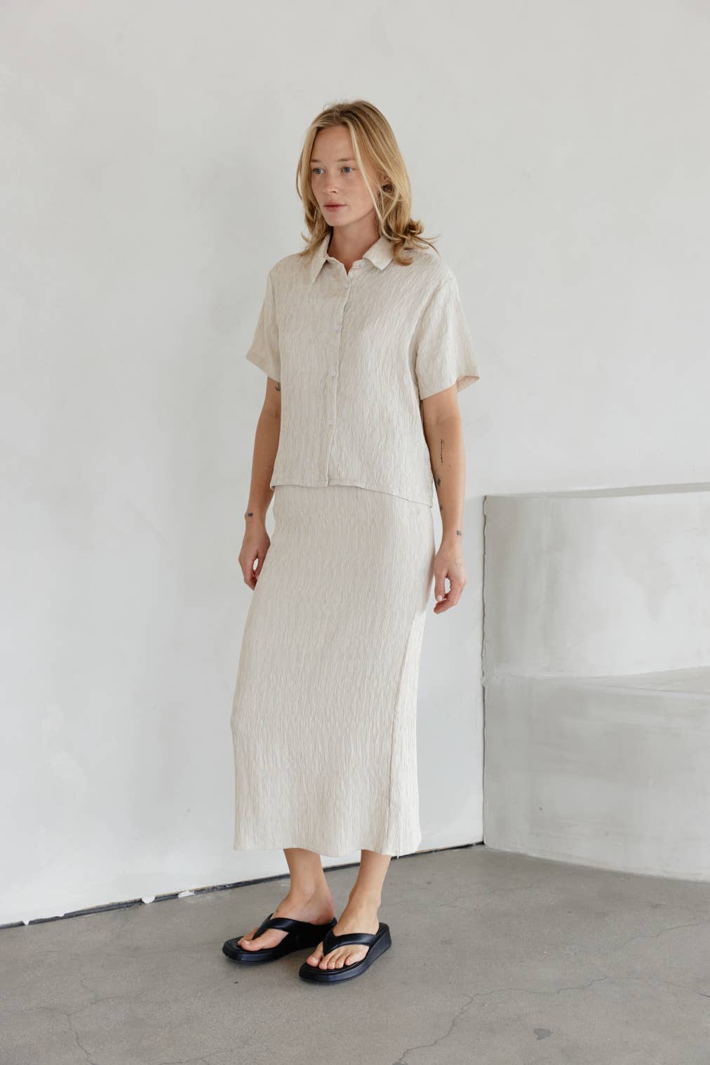MOD REF - The Miranda Skirt | Textured Midi Skirt with Back Slit