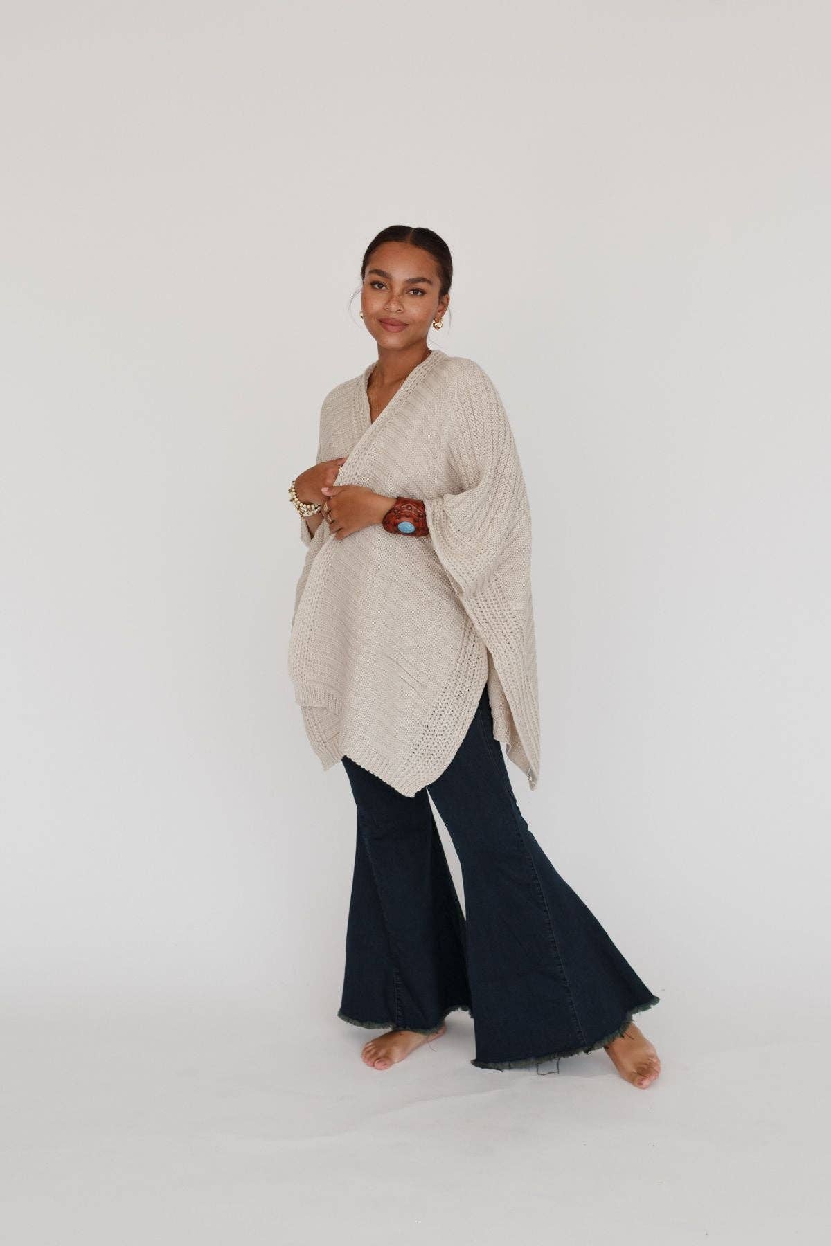 Three Bird Nest - So Deserving Knit Ruana - Oatmeal