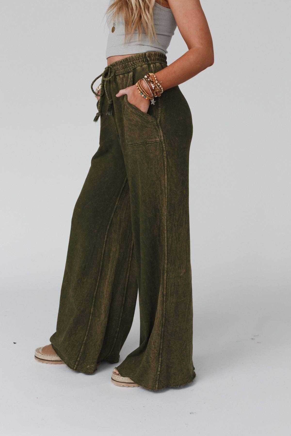 Pants-Three Bird Nest - Relaxing Robin Wide Leg Pant - New Olive