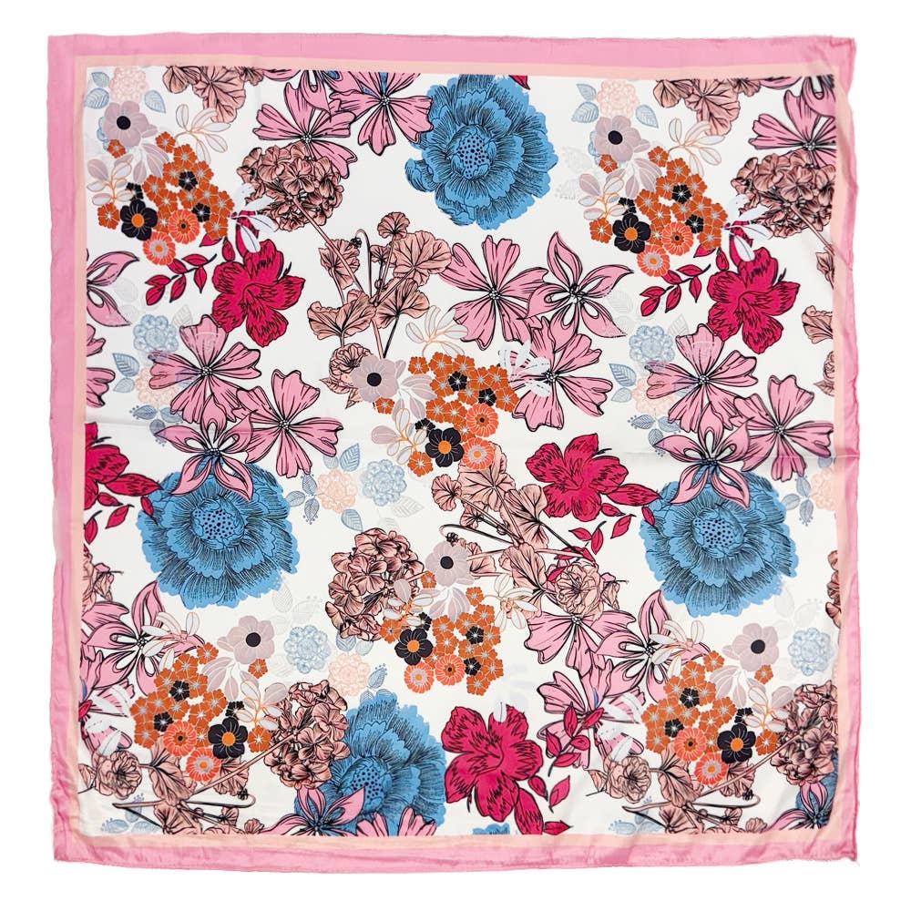 Sensibling Corp. - Earthy Floral Garden Printed Square Silky Satin Scarf