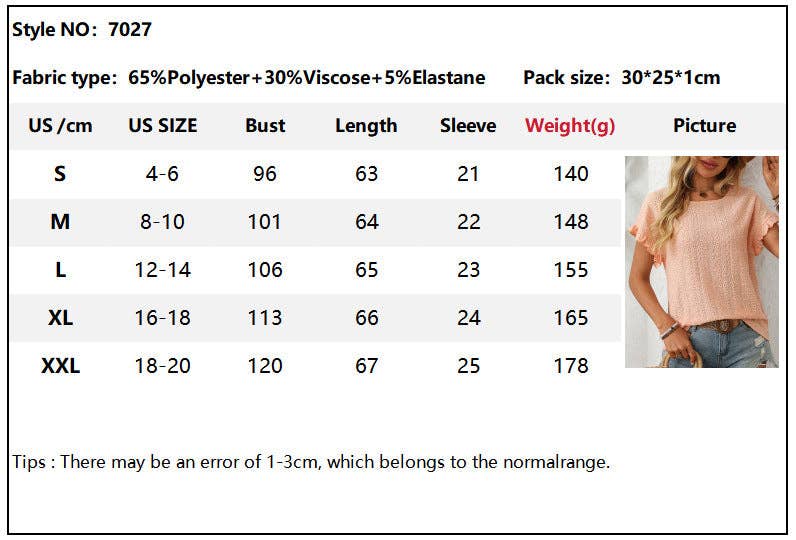 Lovesoft - Solid Color Crewneck Sweet Short-Sleeve Hollow-Out Top