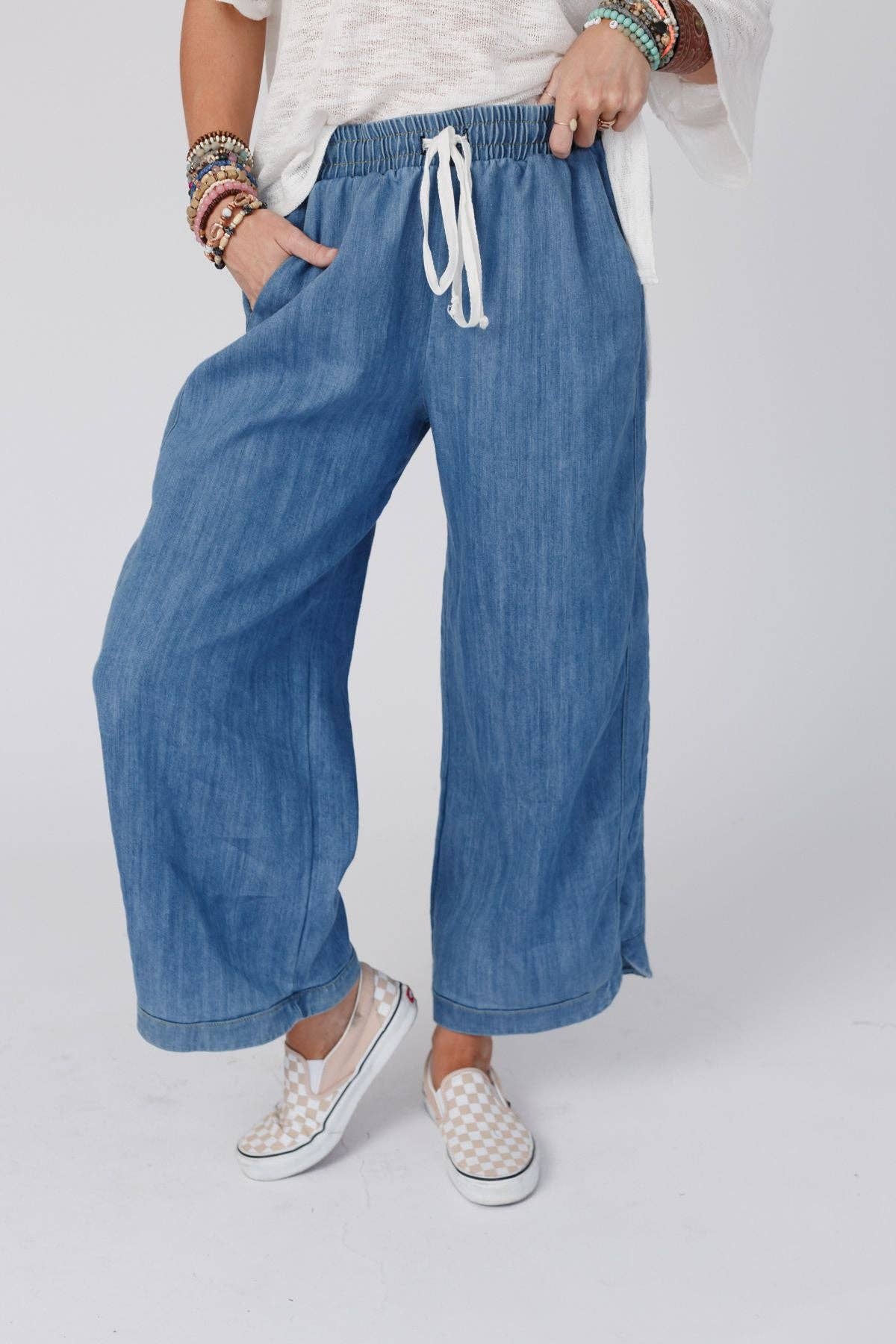 Three Bird Nest - So Comfy Wide Leg Cropped Pant - Denim