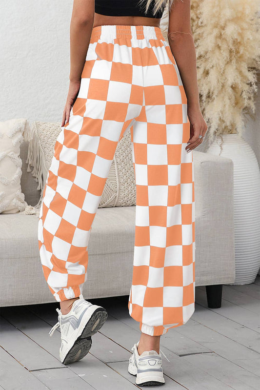 1 the Woman - Checkerboard Elastic Waist Pocketed Joggers