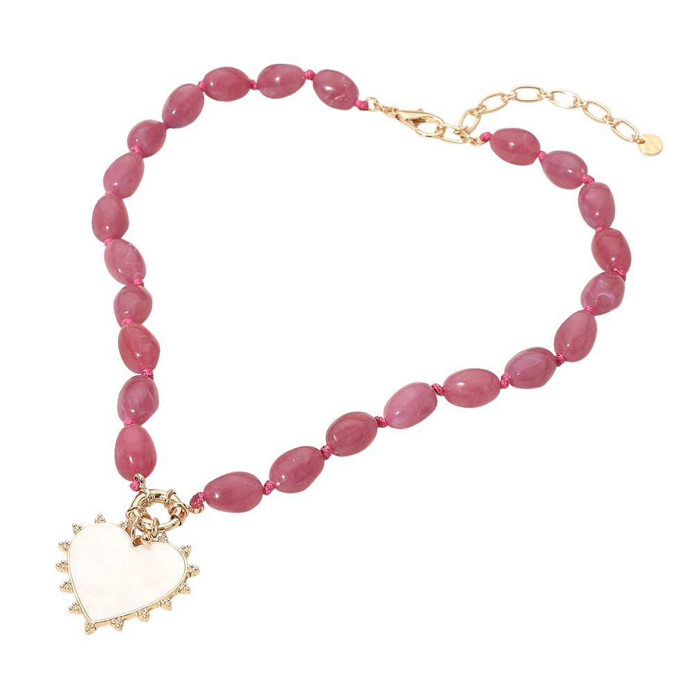 Sensibling Corp. - Mother of Pearl Heart Pendant Marbled Resin Oval Beaded Necklace