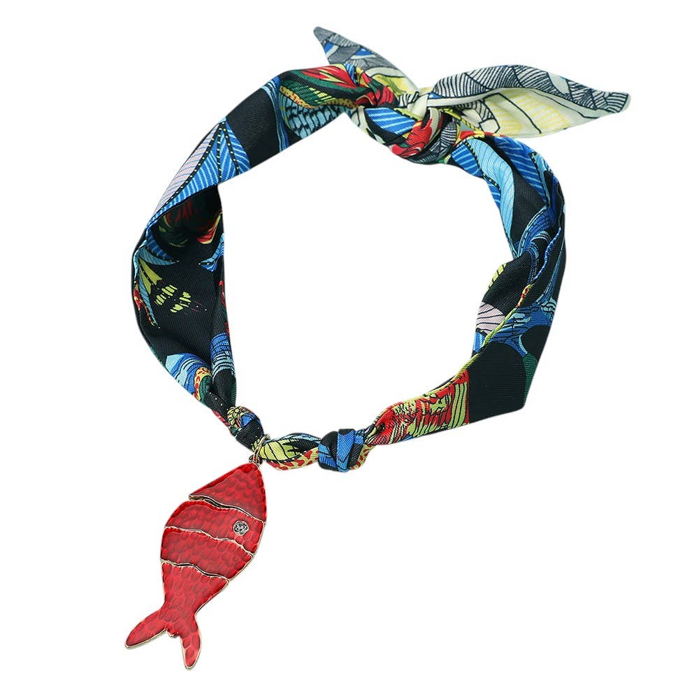 Sensibling Corp. - Bold Enamel Fish Pendant Statement Scarf Necklace