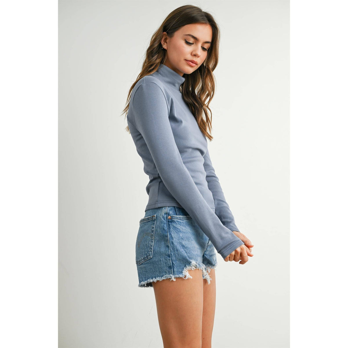 BUTTERMELON - Turtleneck Solid Fitted Seamless Long Sleeve Top - BMT7917