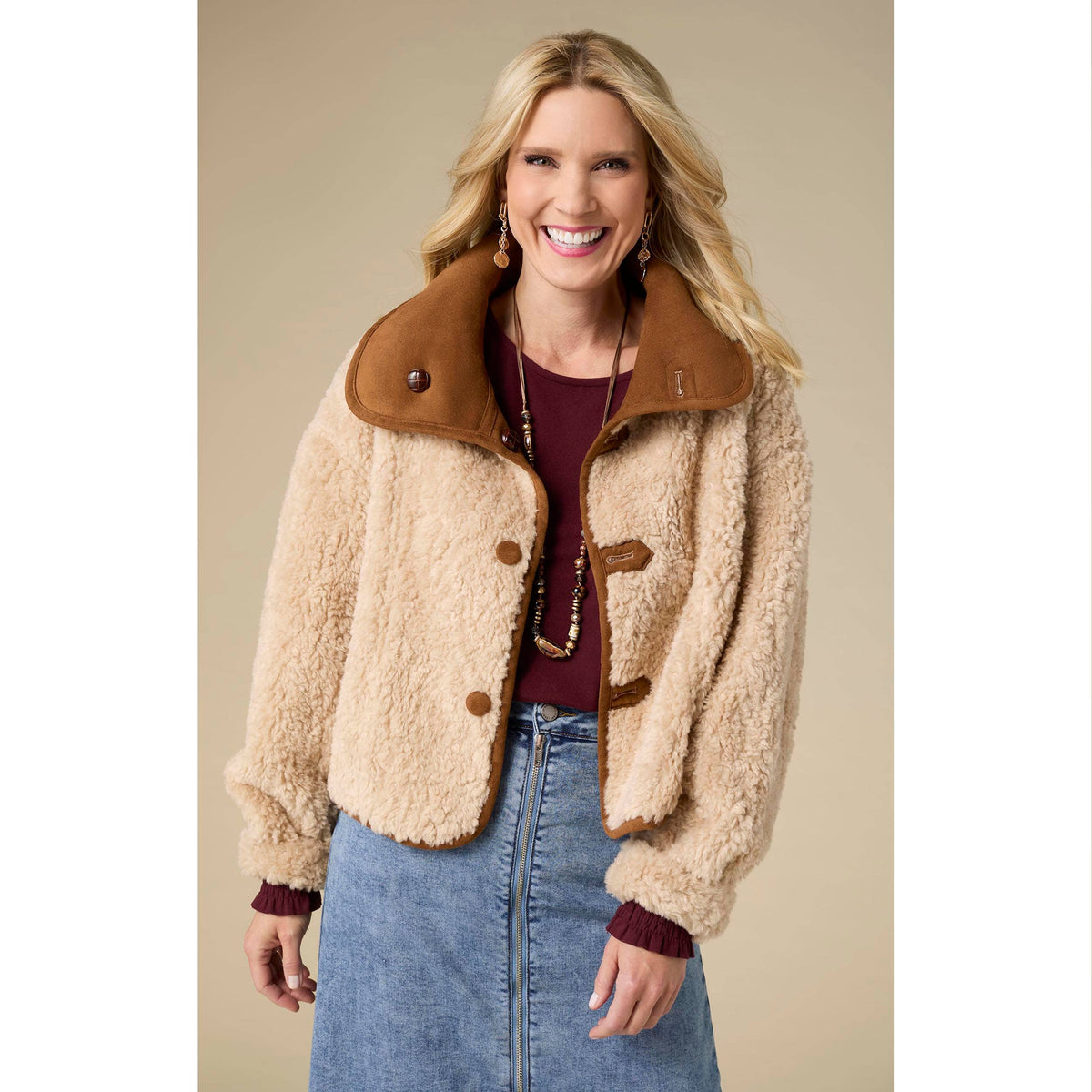 COCO + CARMEN - Harbor Reversible Curly Faux Lamb and Suede Jacket-Fall