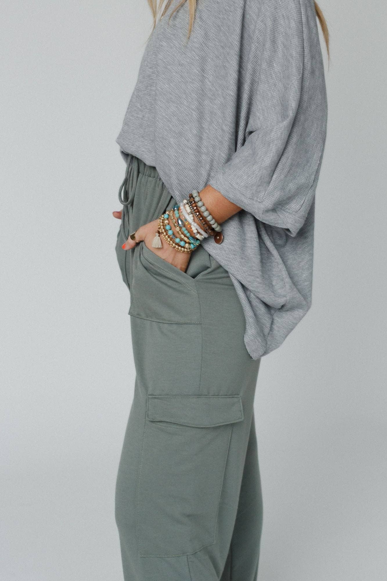 Pants-Three Bird Nest - Easy Mornings Cinched Pants - Light Olive