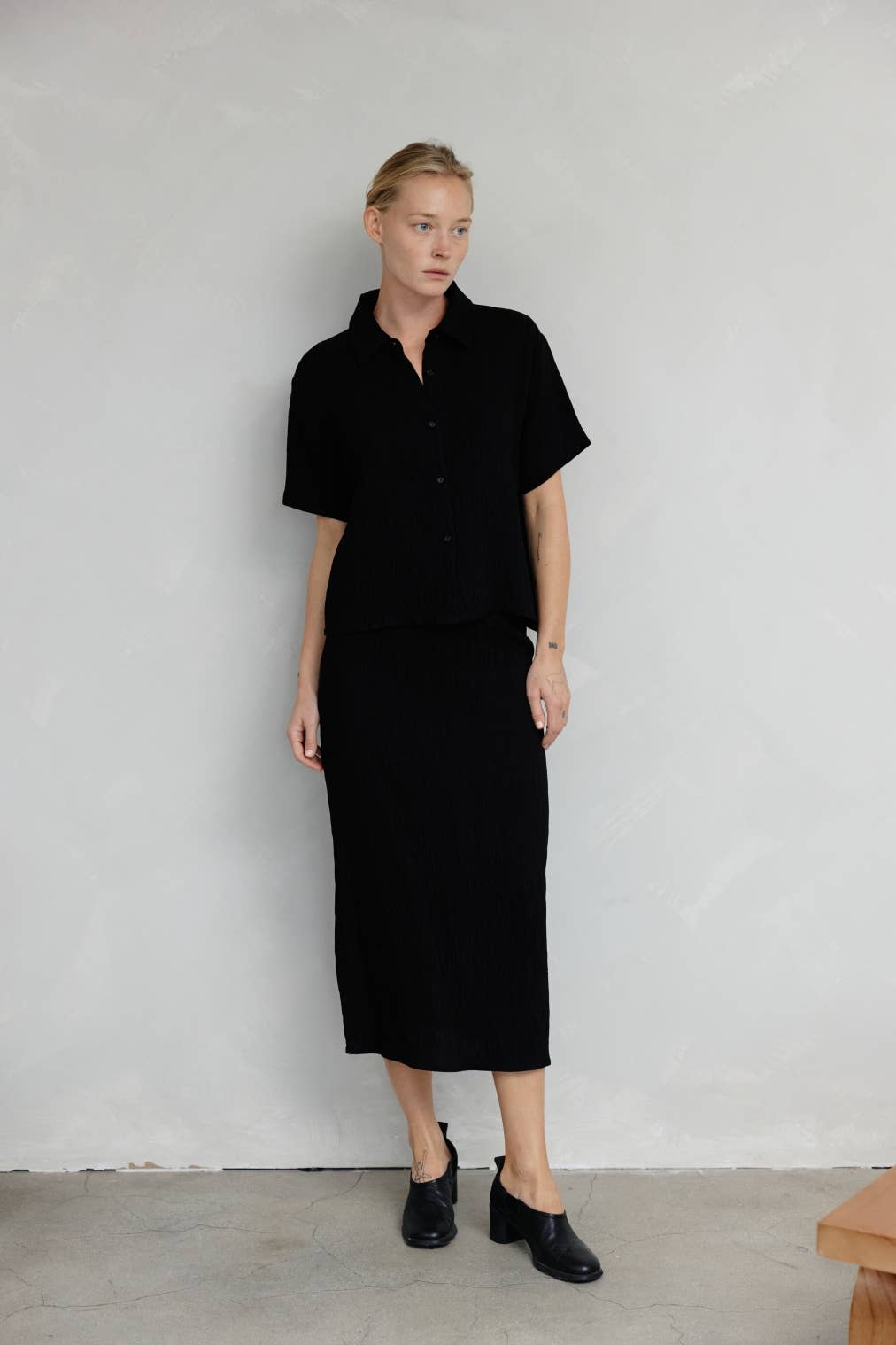 MOD REF - The Miranda Skirt | Textured Midi Skirt with Back Slit