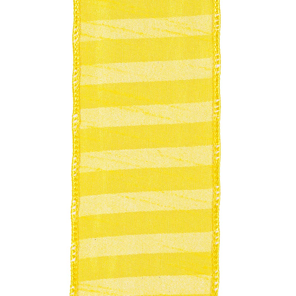 RELIANT RIBBON - Cabana Stripe Horiz. Dupioni Lux Wired Edge, Sunshine 40F