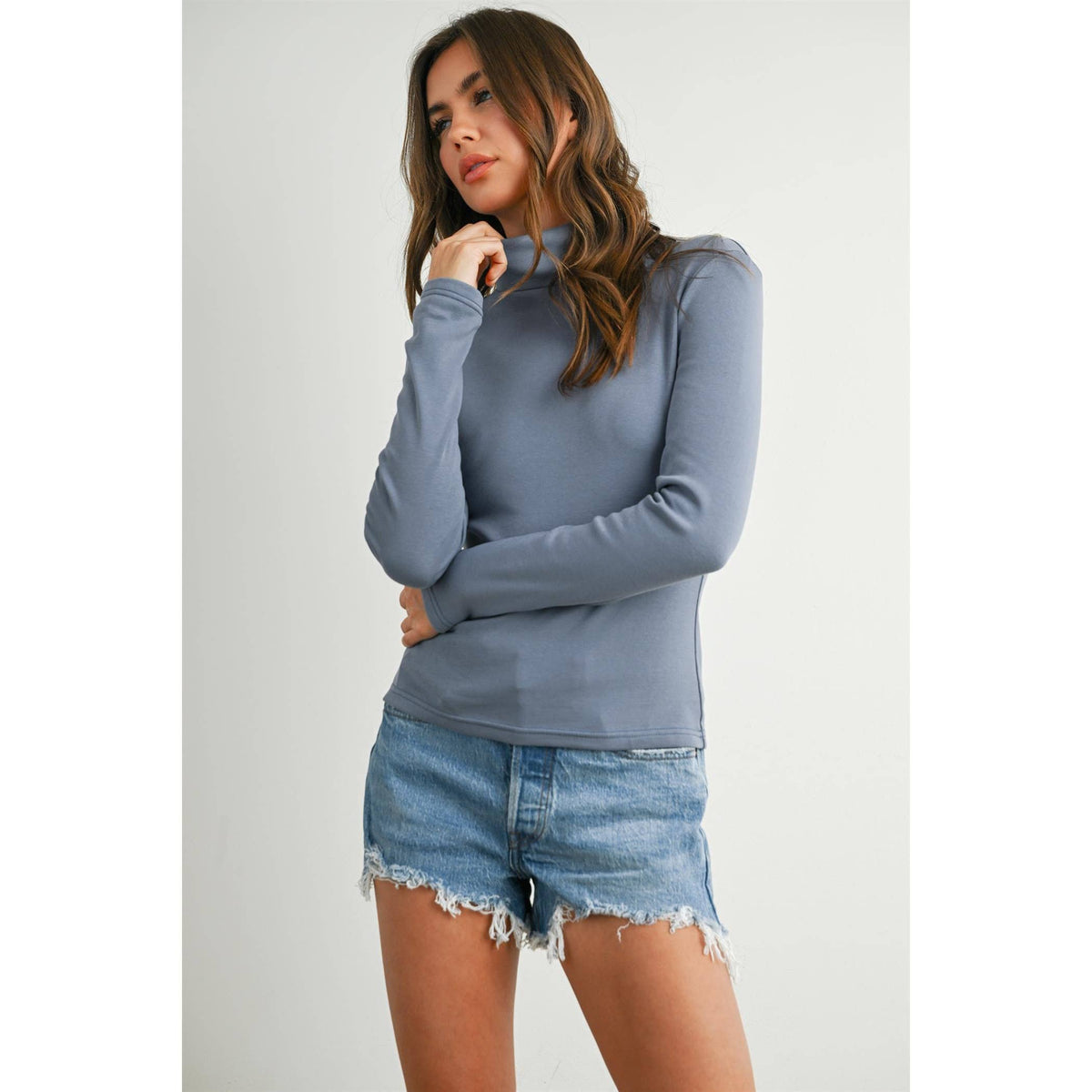 BUTTERMELON - Turtleneck Solid Fitted Seamless Long Sleeve Top - BMT7917