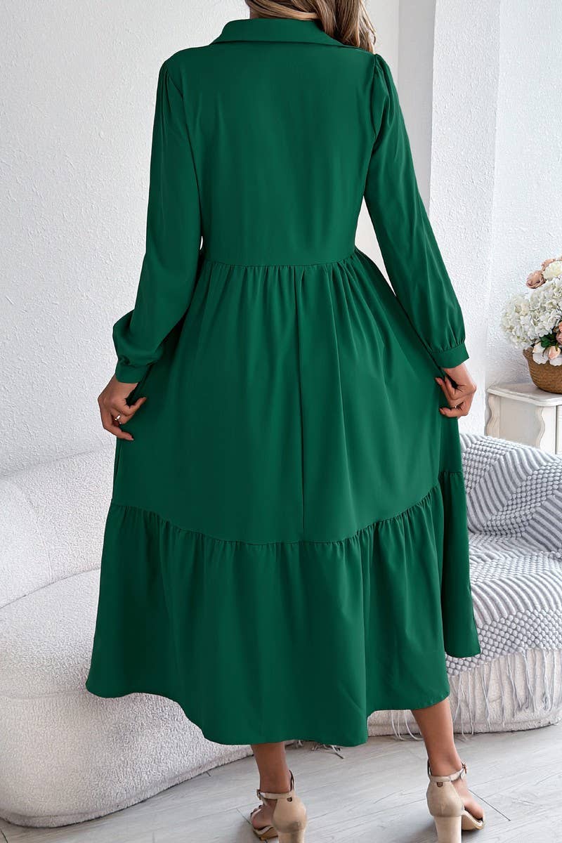 NINEXIS - CWDMD6027_LOOSE FIT RUFFLE TRIM LONG SLEEVE SHIRT DRESS