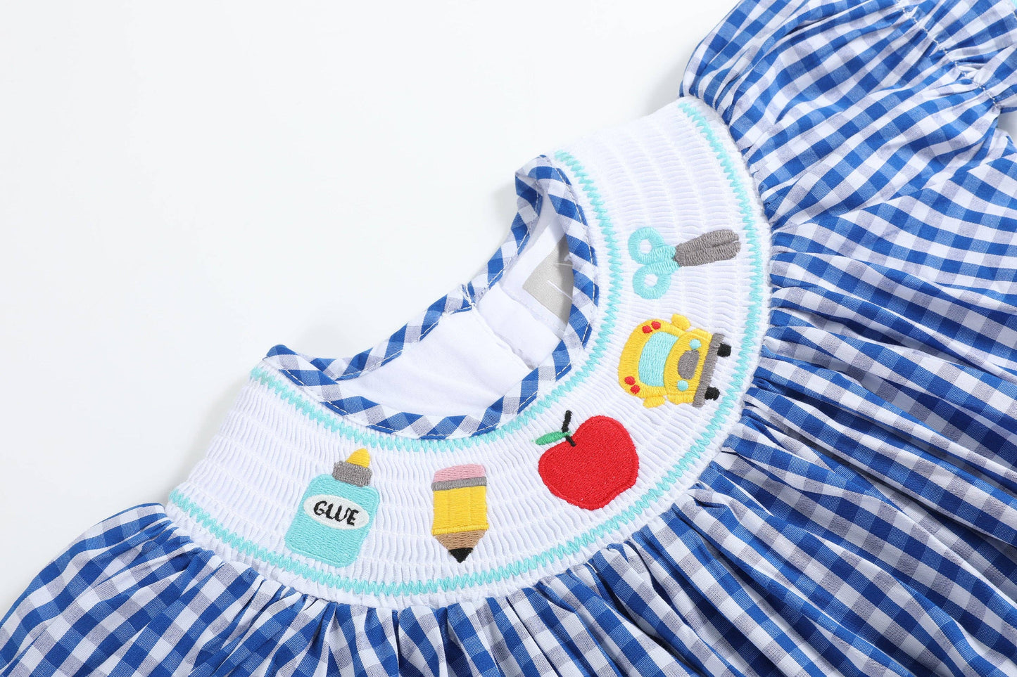 Lil Cactus - Royal Blue Gingham School Smocked Bishop Dress