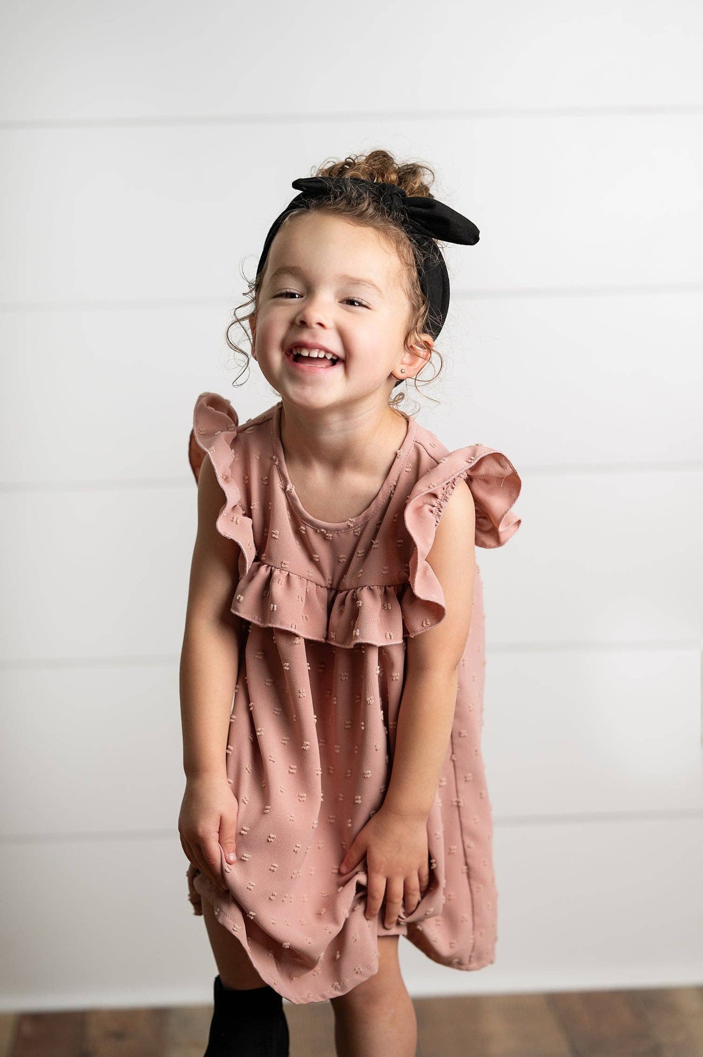 Wren & James - Girls Blush Ruffle Bib Swiss Dot Spring Summer Dress