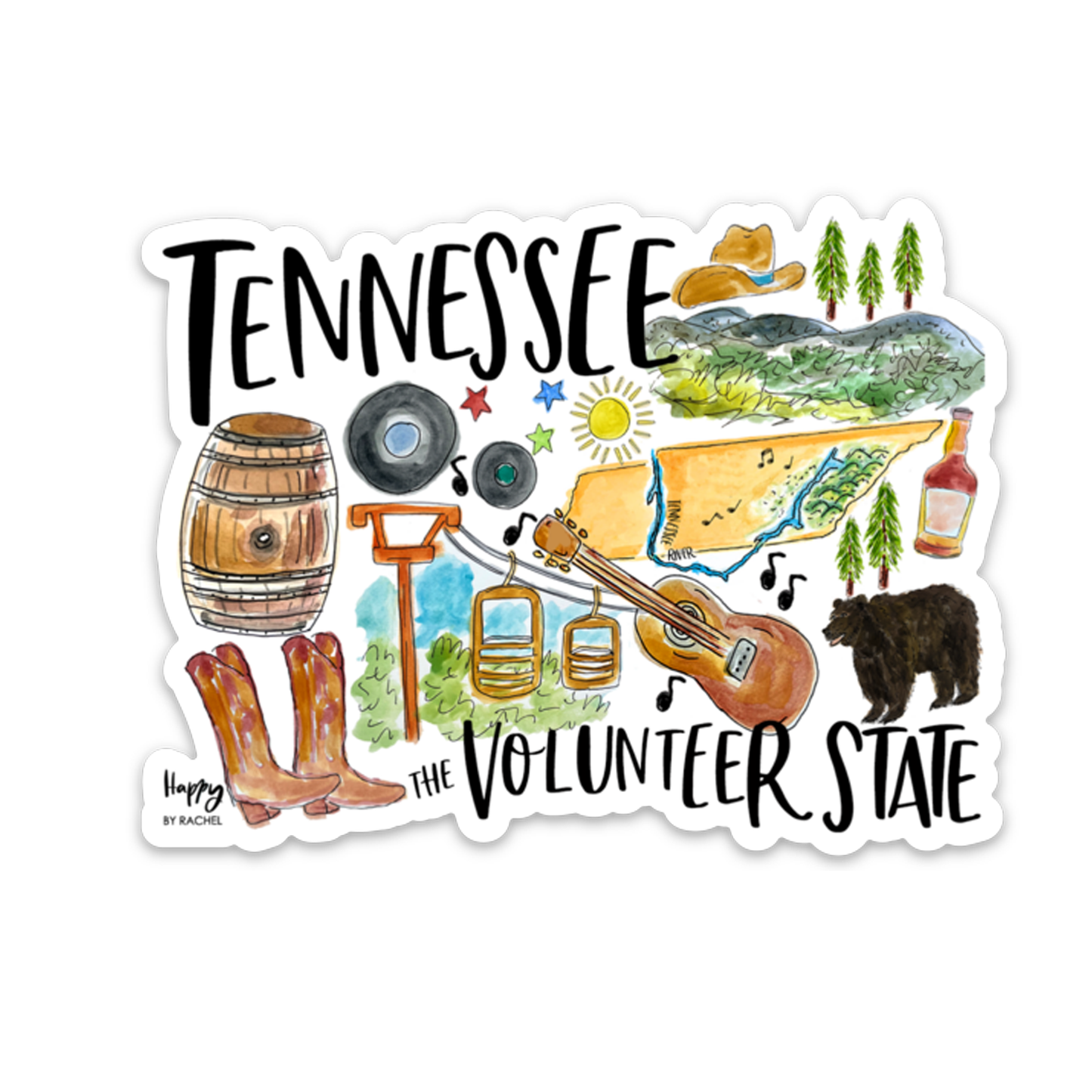 Happy By Rachel, LLC - State of Tennessee Sticker-TN State Pride