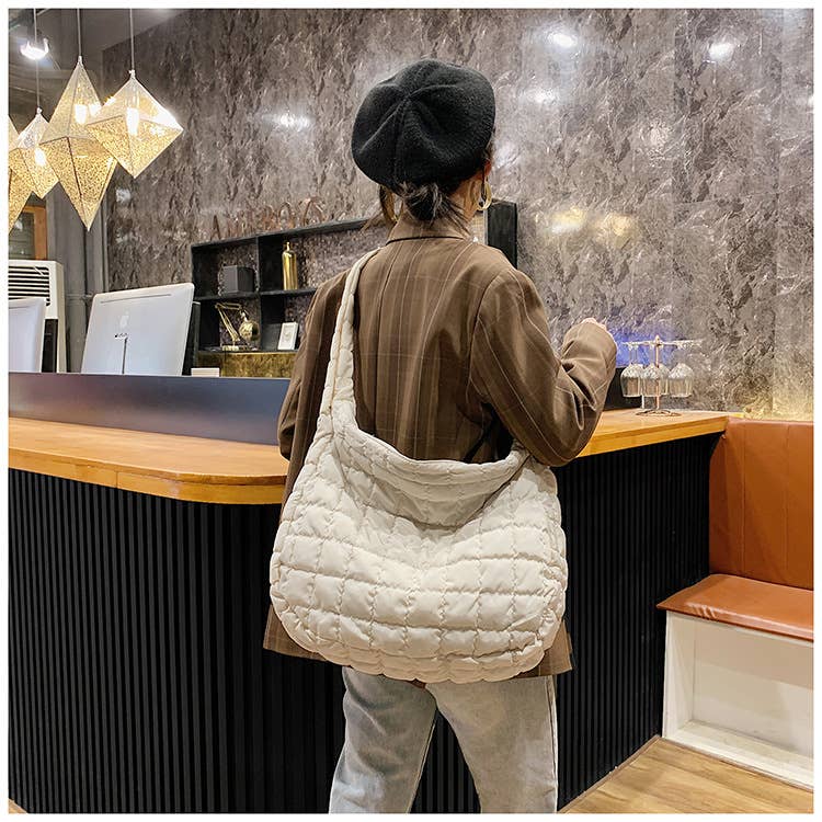 Lovesoft - Quilted Zipper Large Shoulder Bag