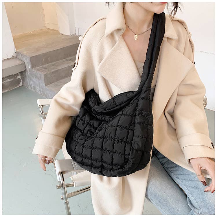 Lovesoft - Quilted Zipper Large Shoulder Bag