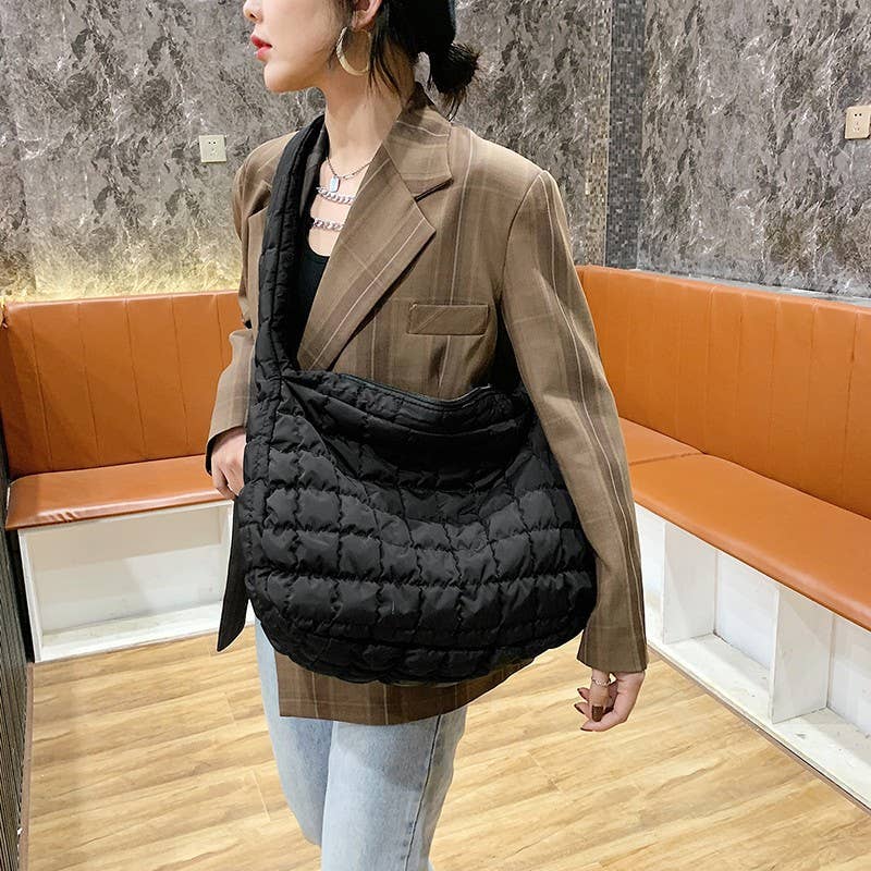 Lovesoft - Quilted Zipper Large Shoulder Bag