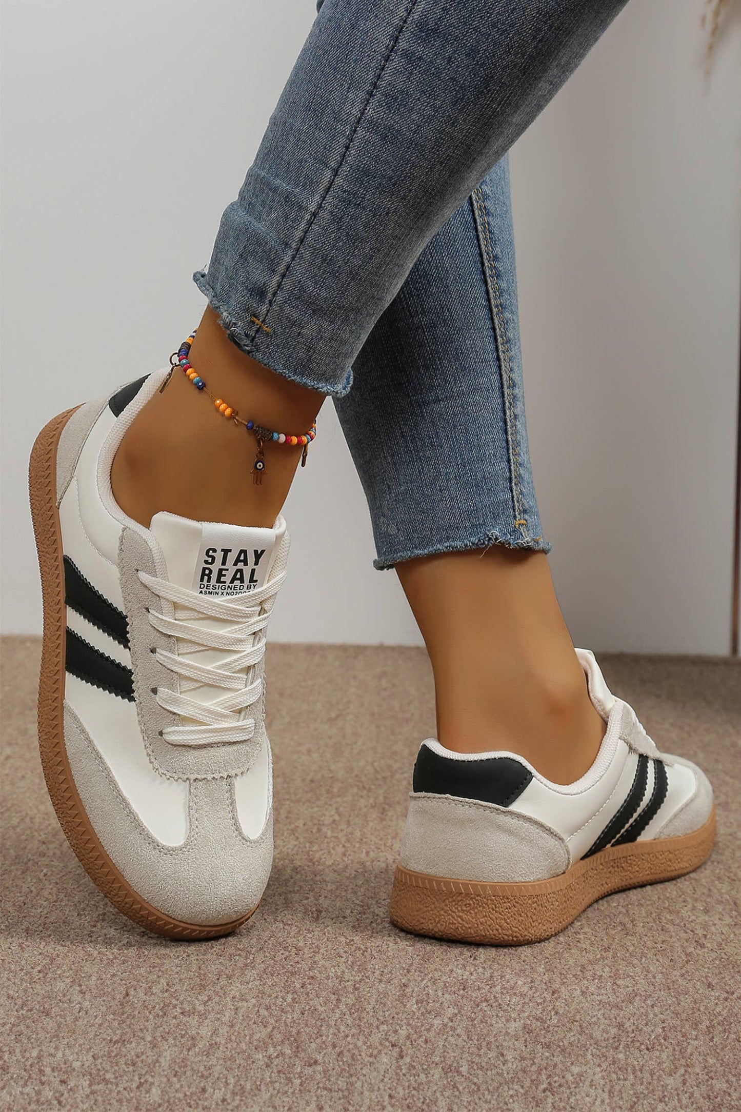 Little Daisy Closet - LDC Varsity Color Block Patchwork PU Leather Lace Up Shoes