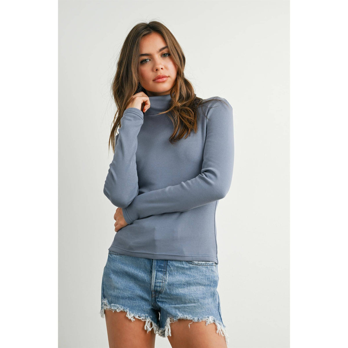 BUTTERMELON - Turtleneck Solid Fitted Seamless Long Sleeve Top - BMT7917