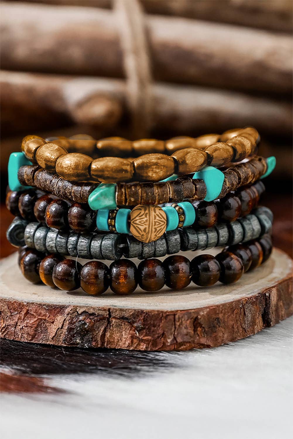 1 the Woman - Boho Turquoise Wooden Beaded Multi Layer Bracelet