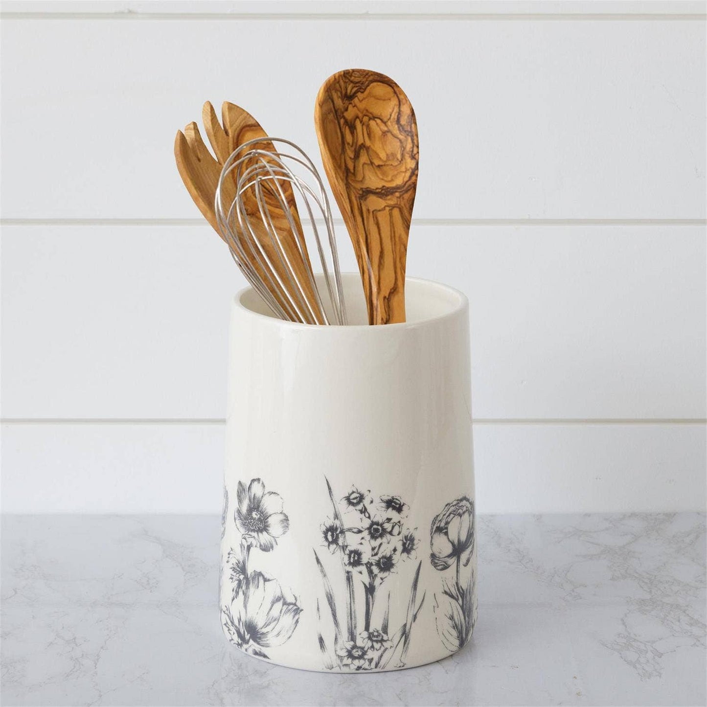 Audrey's Home & Gift - Black and White Botanical Utensil Crock (PC)