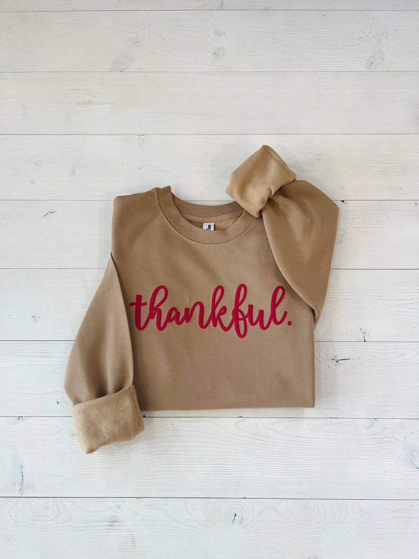Up2ournecksinfabric - Embossed Thankful Oversized Sweatshirt
