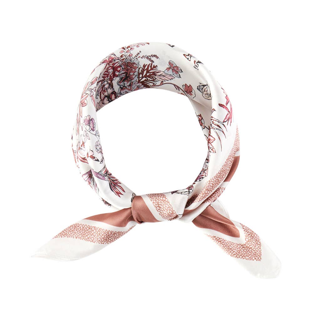 Sensibling Corp. - Chinoiserie Butterfly Floral Pattern Printed Square Silky Satin Bandana Scarf
