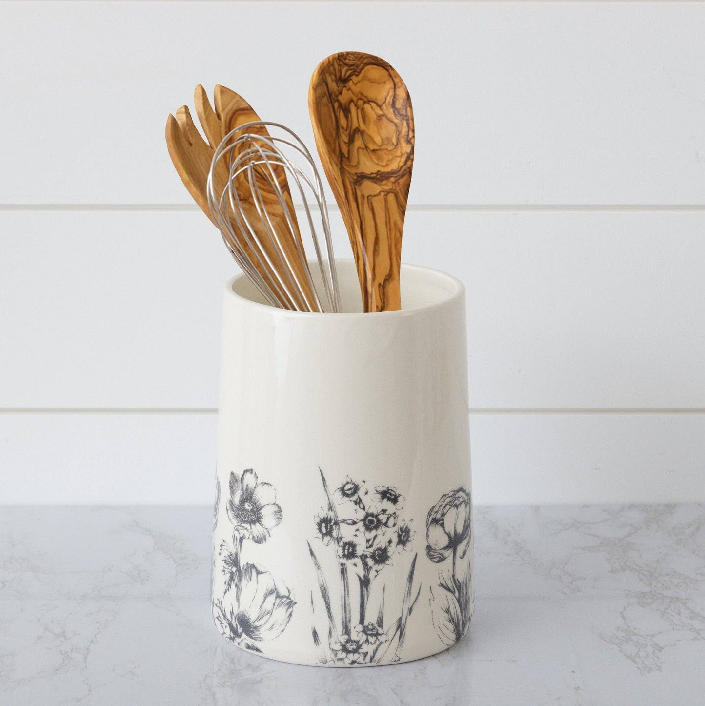 Audrey's Home & Gift - Black and White Botanical Utensil Crock (PC)