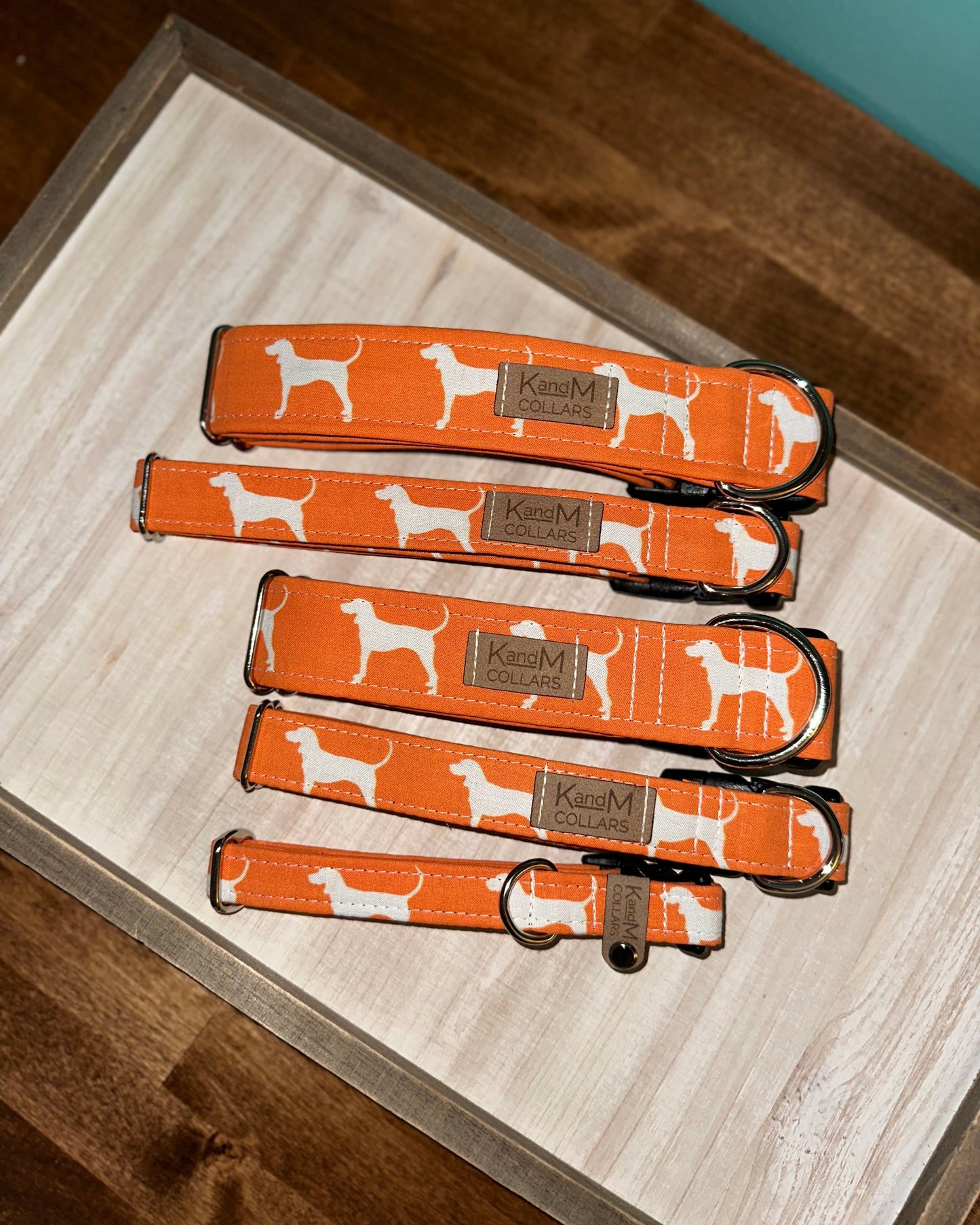 K and M Collars - White Dogs on Orange Dog Collar, Tennessee, K and M Collars