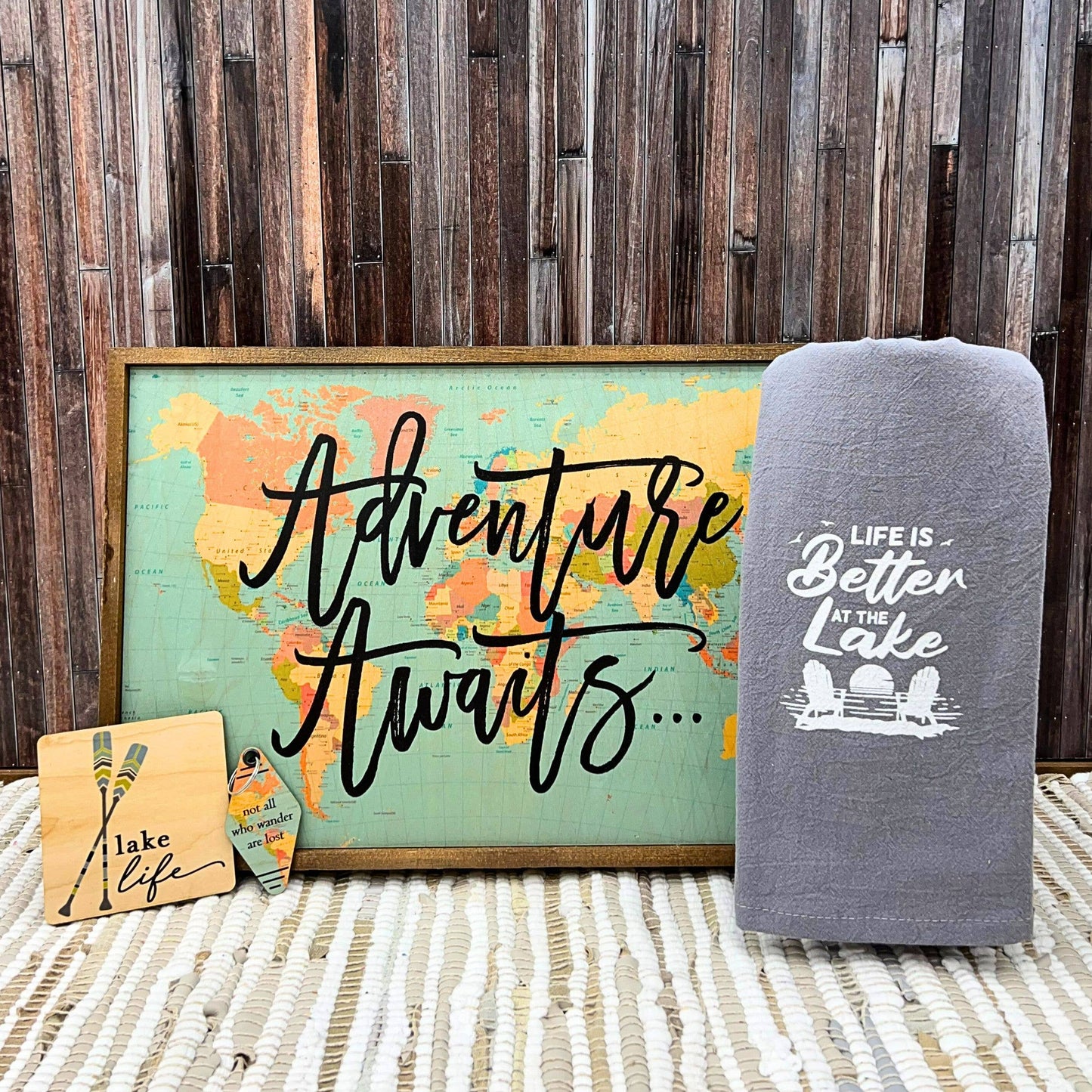 Driftless Studios - Lake Life With Paddles Wood Coaster - Lake Décor