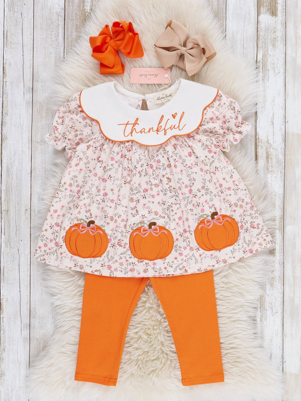Marie Nicole Clothing - Thankful Pumpkin Embroidered Outfit