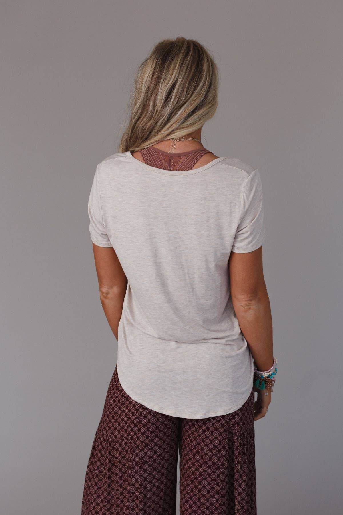 Three Bird Nest - Scoop Neck Bralette Tee - Heather Oatmeal