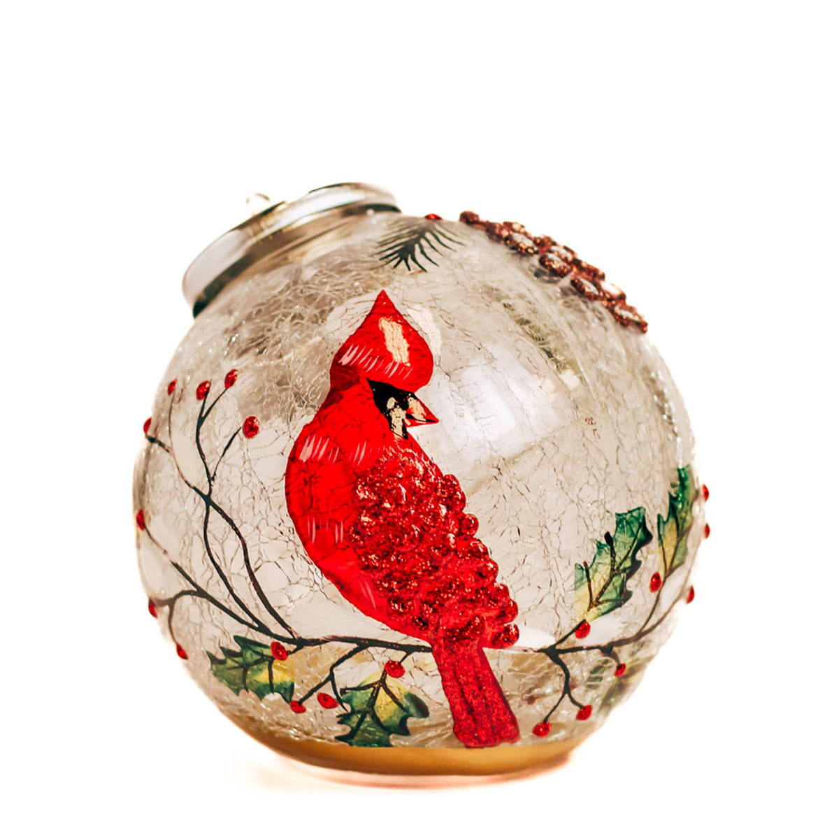 A Cheerful Giver - Winter Cardinal Ornament Crackle Glass LED Holiday Lights
